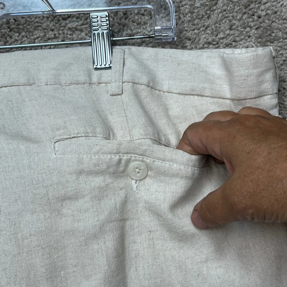 Trust Pants Mens 42x30 Beige Pleated Straight Leg Trousers Linen Blend EUC